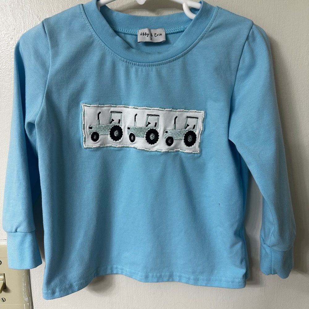 Long Sleeve Smocked Shirt with Truck Design
